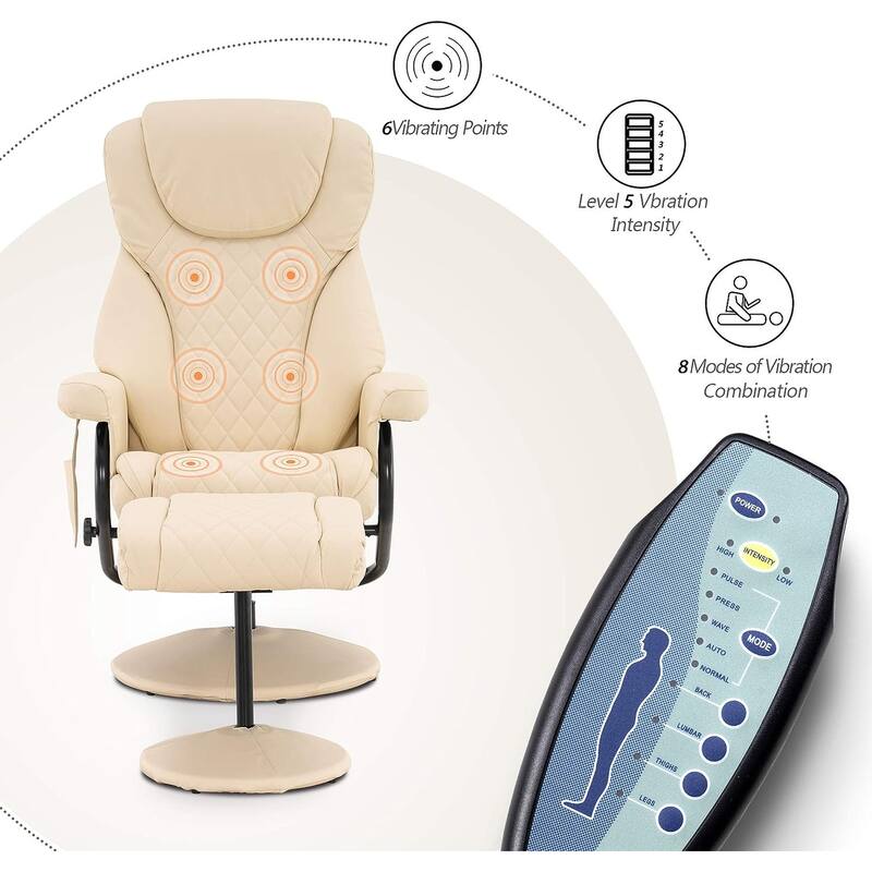 MCombo set of 2 Faux Leather Swivel Massage Recliner with ottoman