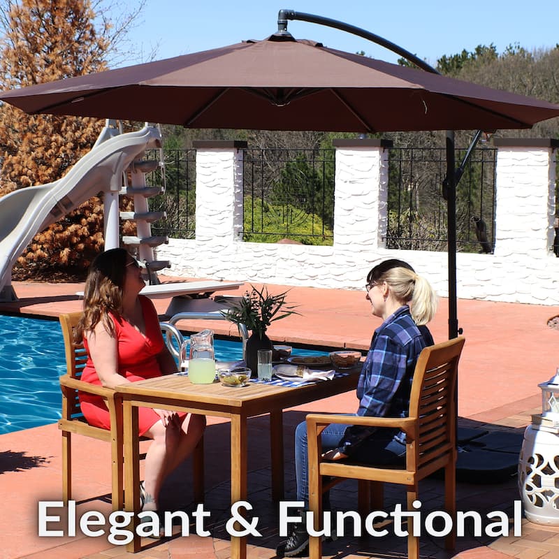 Sunnydaze 10' Offset Patio Umbrella with Cantilever and Cross Base - Brown