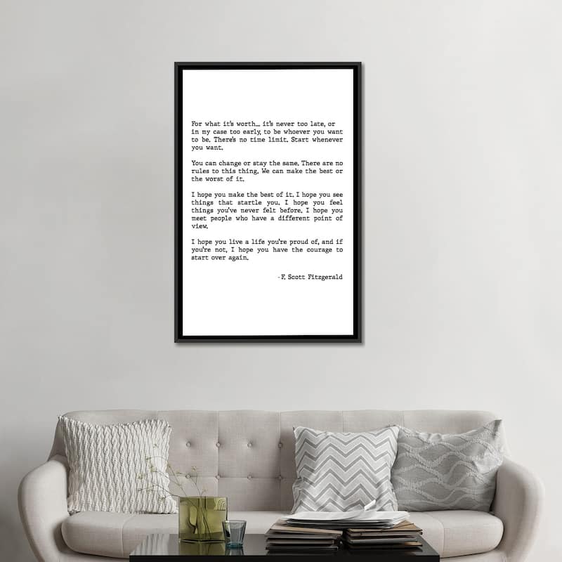 iCanvas "For What It's Worth Scott Fitzgerald Quote" by Mambo Art Studio Framed Canvas Print