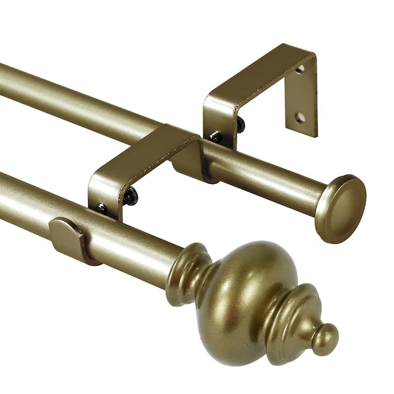 Modern Round Urn Adjustable Drapery Double Curtain Rod - 28"-48" - Antique Gold