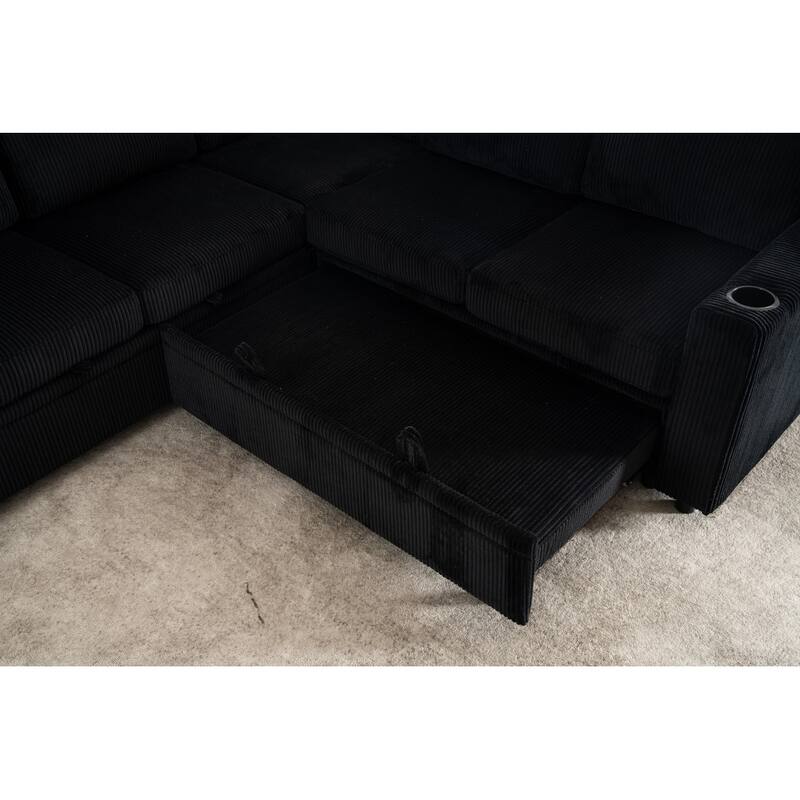 83.66" L-Shaped Sectional Sofa with Storage and Pull Out Bed