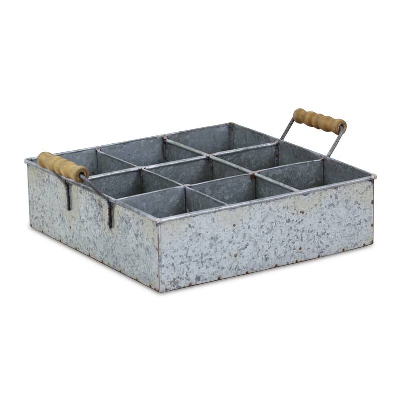 HomeRoots 12" Silver Galvanized Metal Bedside Caddy With Handles
