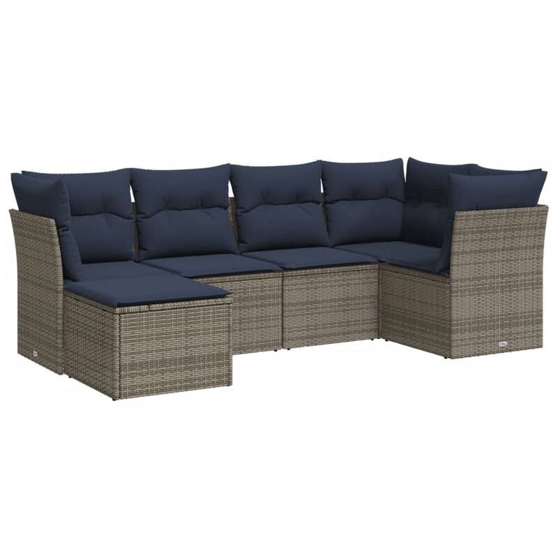 vidaXL 6/7 Piece Patio Sofa Set with Cushions Black/Brown/Gray Poly Rattan - 21.7 x 24.4 x 27.2
