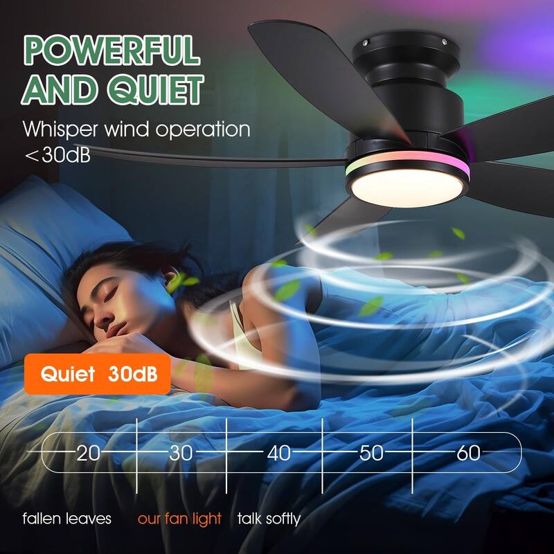 41 Inches Ceiling Fan with Light,5 ABS Blades,Flush Mount Low Profile Ceiling Fan with LED Light and Remote - 41 Inches