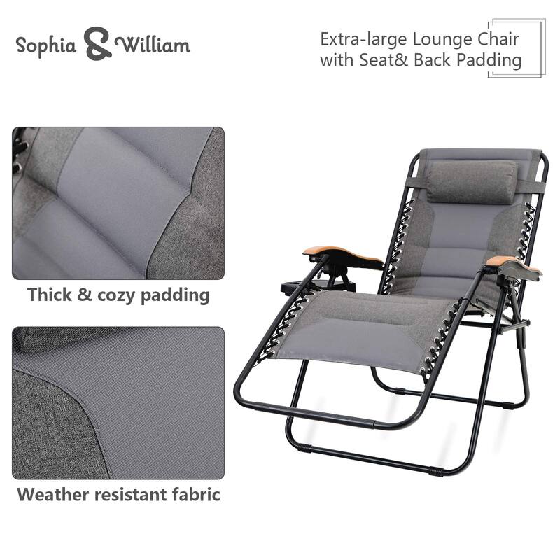 Padded Zero Gravity Chair 2 Pack Oversize Lounge Chair with Free Cup Holder