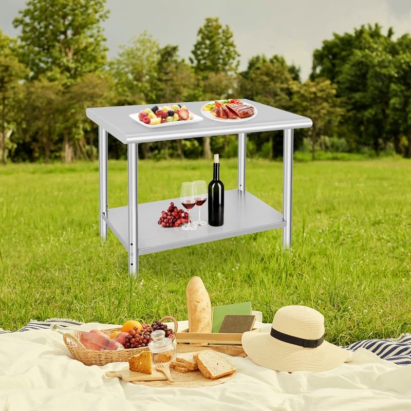 Stainless Steel Prep Table with Wheels and Undershelf