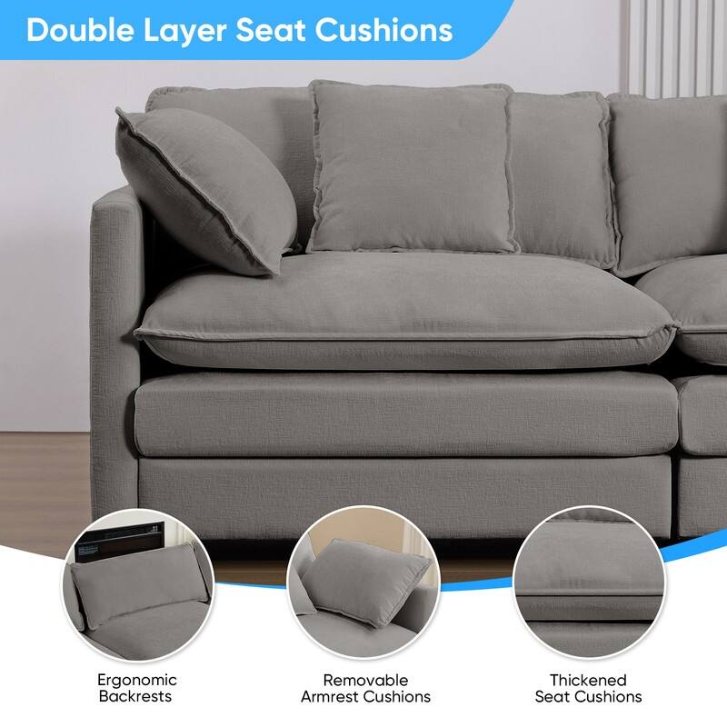 Mixoy 148''Oversized Modular Sectional Sofa, U-Shaped 6-Seater Chenille Upholstered Deep Seat Sofa with 2 Movable Ottomans - 4+2