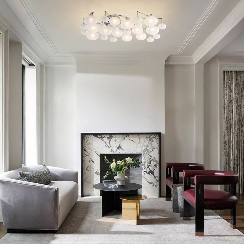 Mid-century Glam 12-Light Oval Frosted Glass Semi Flush Mount - 30.7 in - Nickel