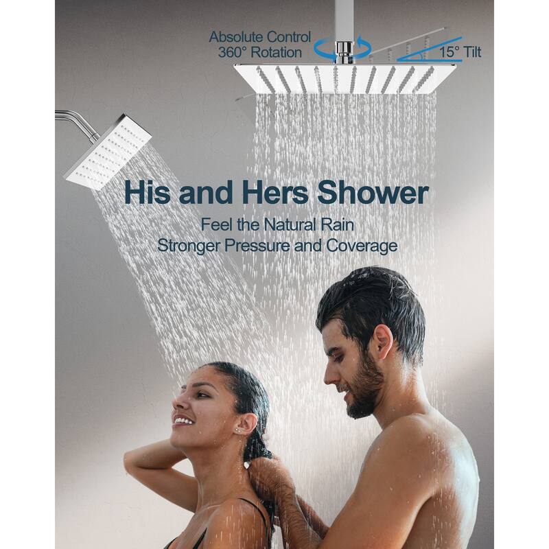 GRANDJOY Dual Shower Heads System 12" & 6" Rainfall Shower Head with Handheld Sprayer