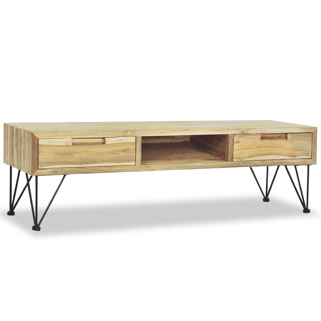 TV Stand Media Cabinet, Natural Teak Wood and Wrought Iron, 47 Inch