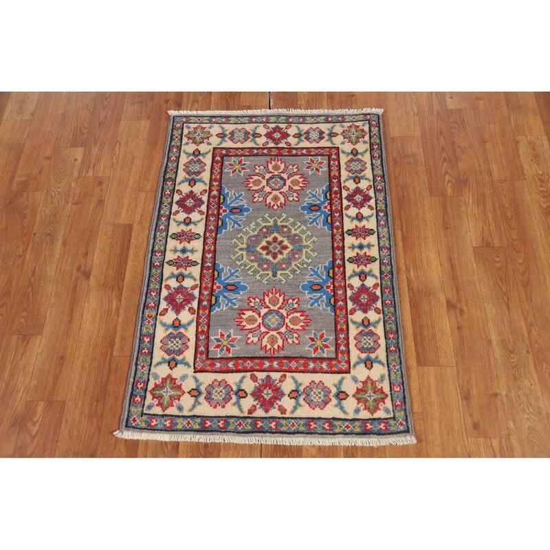 Gray Kazak Oriental Foyer Rug Hand-Knotted Wool Carpet - 2'0" x 3'0"