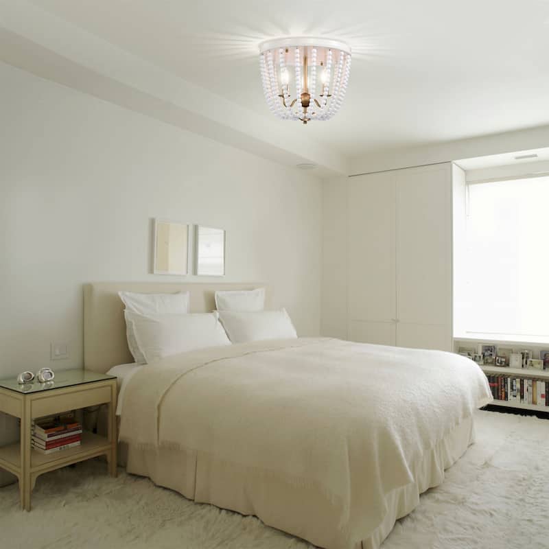 Taha 15 Inch White Beads Candle Flush Mount 3-Light