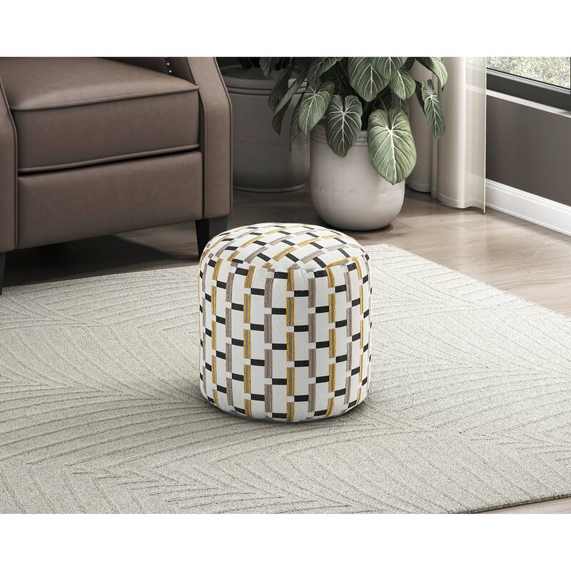 Cylindrical Pouf MultiColor Jacquard Fabric Upholstery Modern Ottoman, Footstool