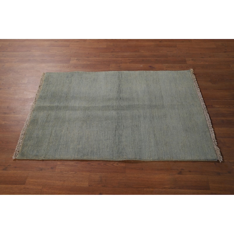 Hand Knotted Oriental 100% Wool Carpet Modern Stripe Greys & Charcoal Gabbeh Area Rug - 3' 10'' X 2' 8''