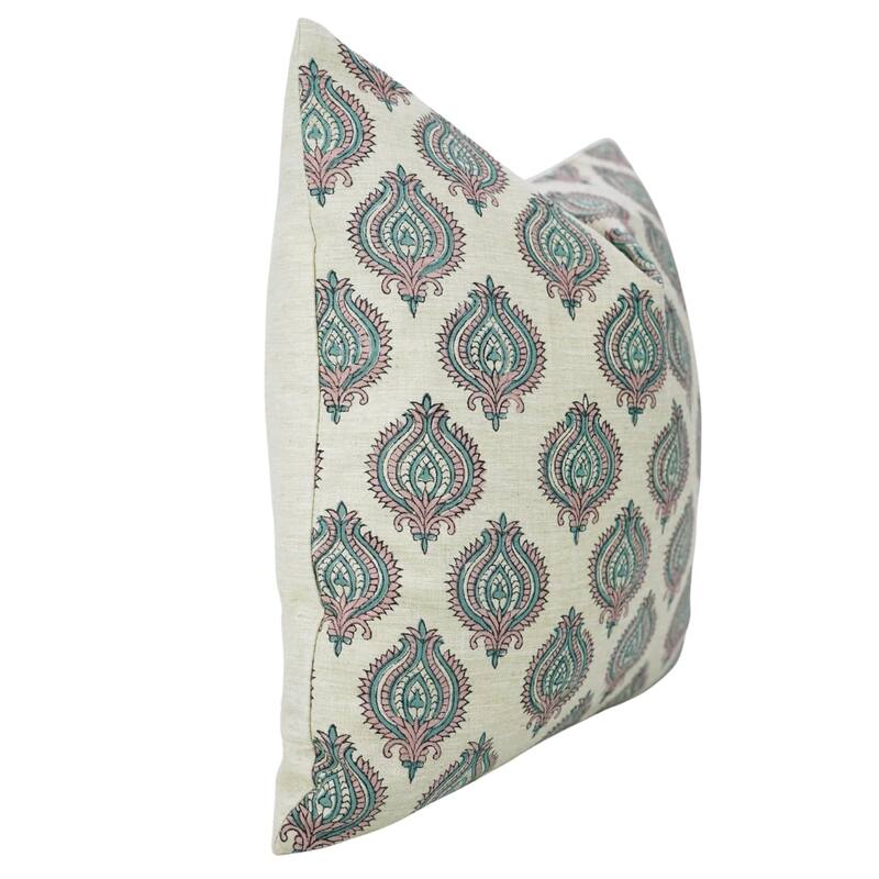 Fabdivine Block Print 24x24 Inch Handmade Floral Cushion Cover, Uday