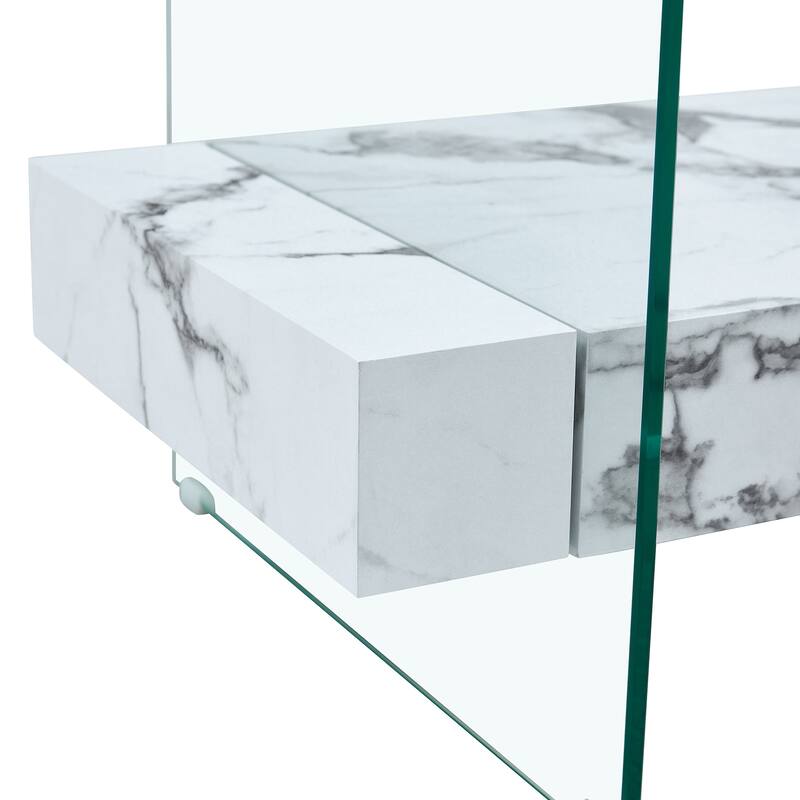 Roomfitters Two-Tier Glass Coffee Table with Oak Finish, Modern Storage Design for Living Room or Lounge