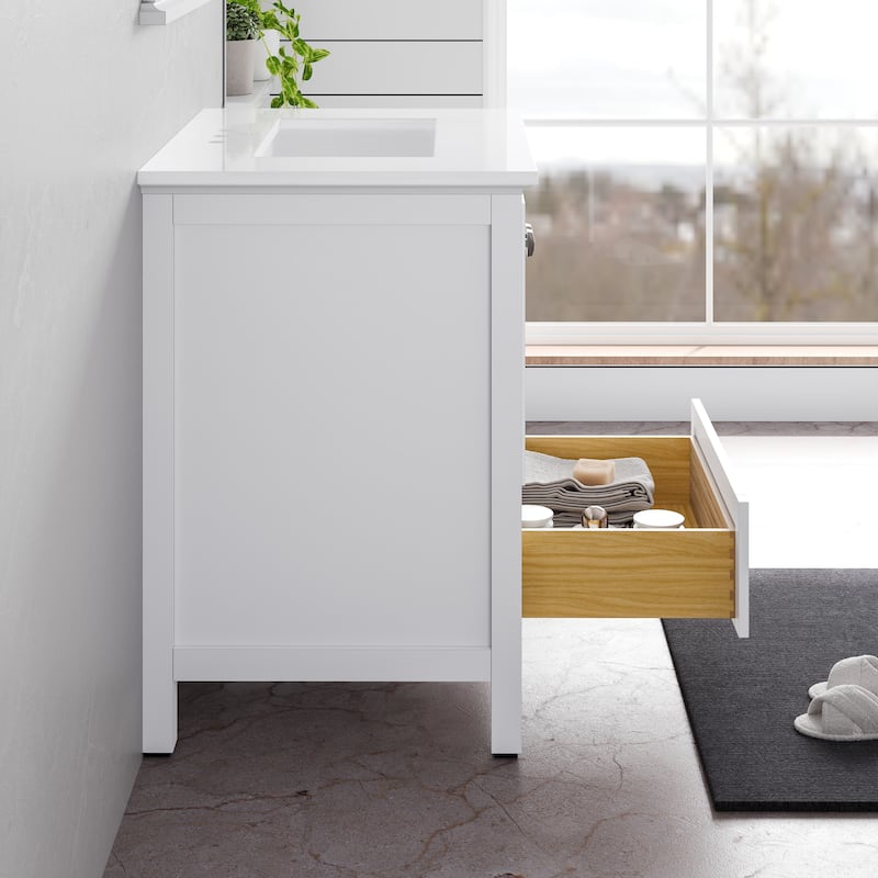 Britney 30 in. White Single Sink Bath Vanity with Carrara Quartz Top and Undermount Porcelain Sink - 30"
