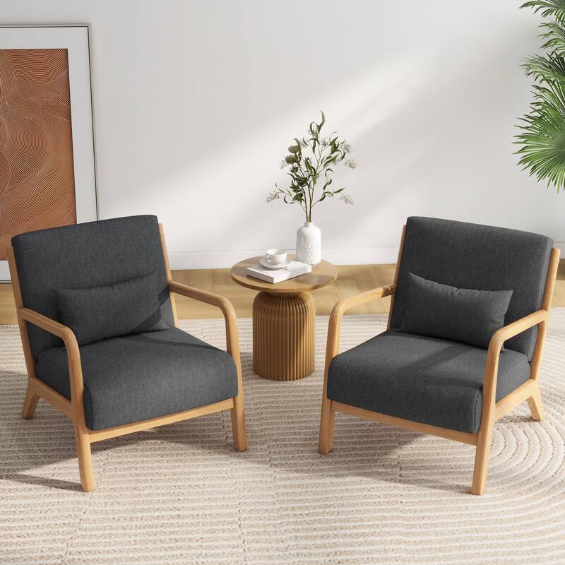 2 Set Mid Century ModernUpholstered Accent Chairs Armchair with Pillow