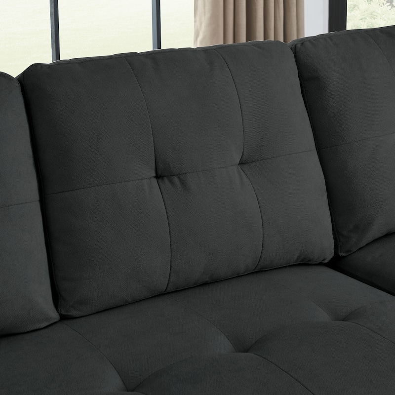 Black Convertible Sleeper Sectional Sofa Bed with Quick Conversion