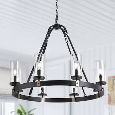 8-Lights Farmhouse Candle Wheel Chandelier - 34.3"D×4.7"W×87.3"H (Adjustable)