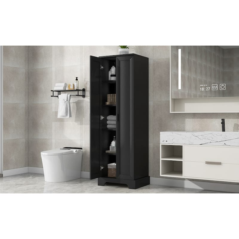 Anmytek Black Tall Storage Cabinet Waterproof Modern Bathroom Organizer Living Room Office Shelf