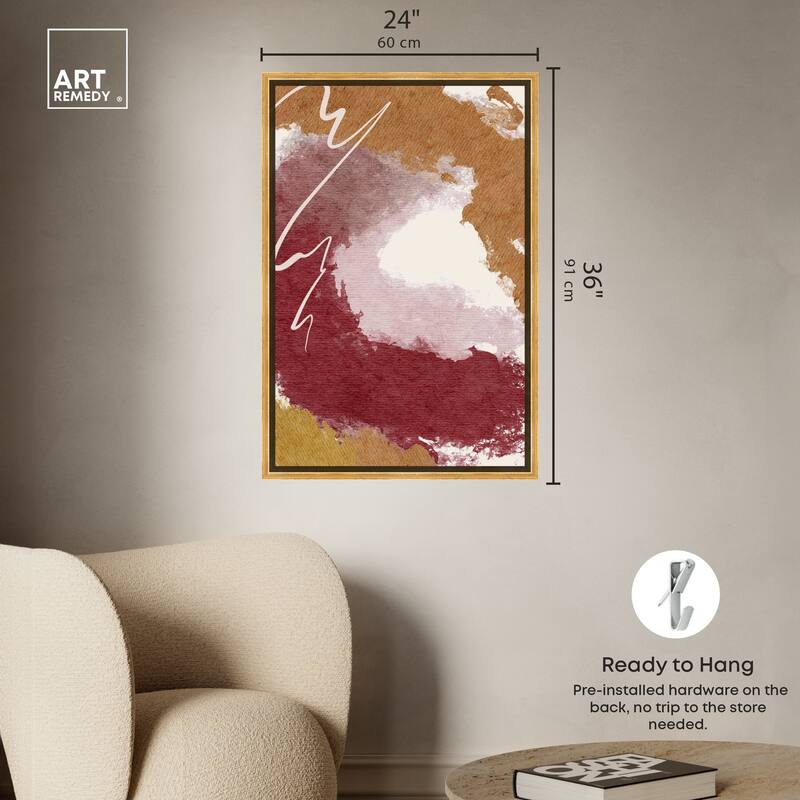 Art Remedy Burgundy And Cork Framed Boho Abstract 1 Piece Canvas Wall Art