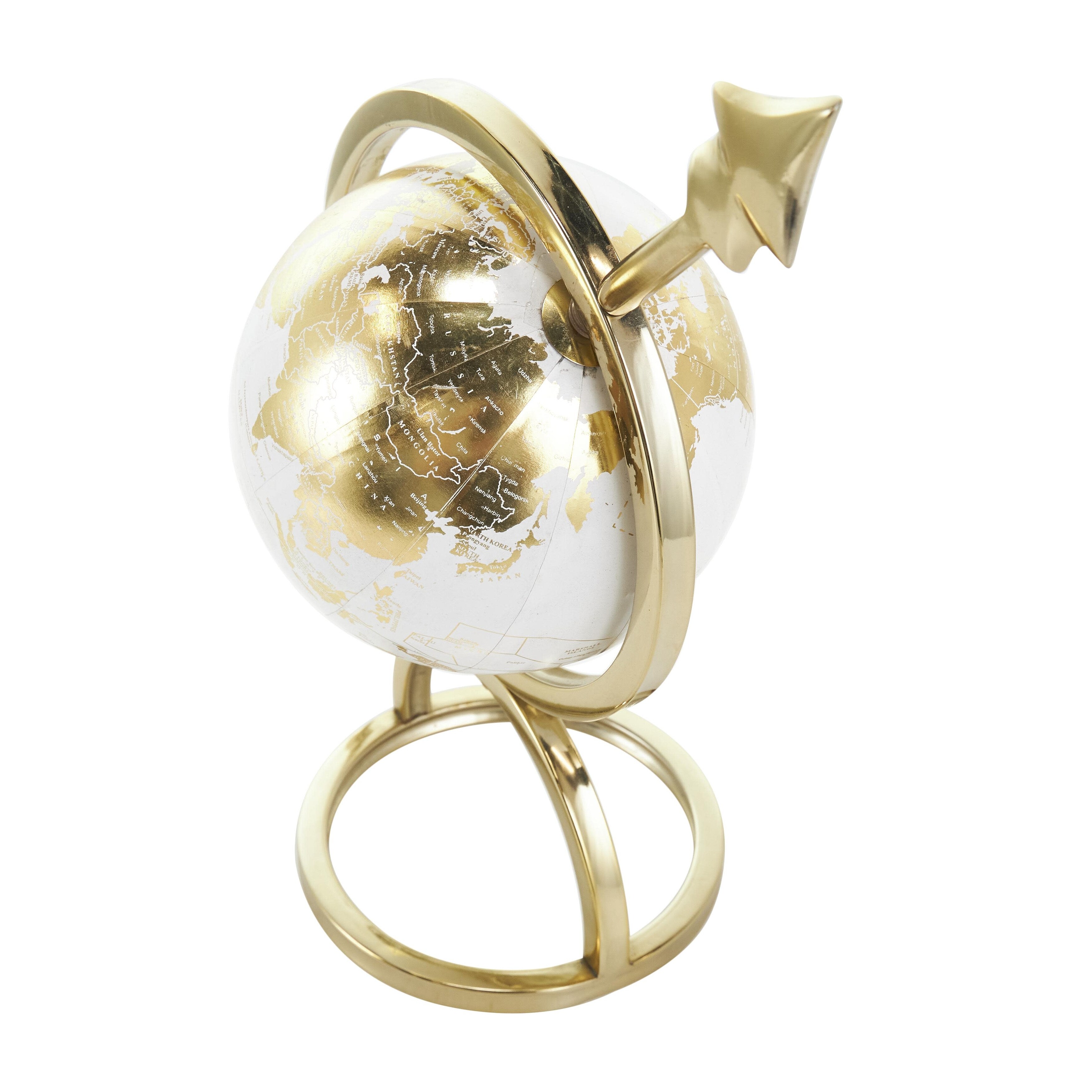 Aluminum Metal Armillary Globe with White Center - Gold - Roche