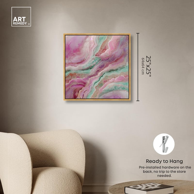 Pink and Mint Crystal IV Canvas by Art Remedy