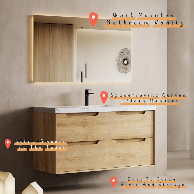 Prismis 36" 48" Wall-Mount Premium Bathroom Vanity with Upgraded Top