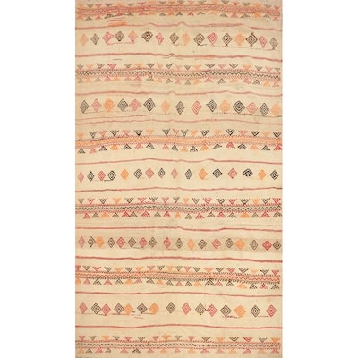 Hand Woven Oriental 100% Wool Carpet Southwestern Tribal Beige & Ivories Kilim Area Rug - 10' 1'' X 6' 1''