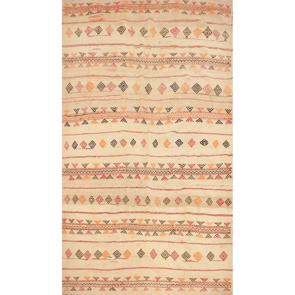Hand Woven Oriental 100% Wool Carpet Southwestern Tribal Beige & Ivories Kilim Area Rug - 10' 1'' X 6' 1''