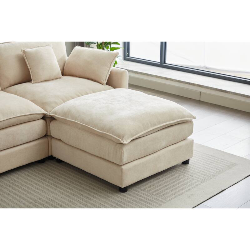 Modern L Modular Sectional Sofa with Removable Ottoman and Supportive Cushions for Living Room and Guest Room