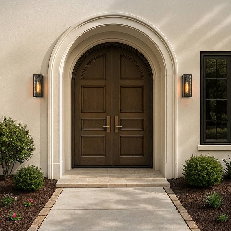 H13" 1-Light Modern Black Outdoor Wall Sconce with Water Ripple Glass and Dusk to Dawn Sensor Open Bottom for Garage(2 Pack)