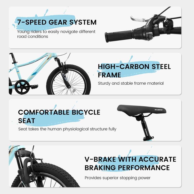 20 inch Children's Bicycle, Shock Absorbing Front Fork, 7 - Speed, V - brakes, Mountain Tire, Boys and Girls Kids Bike