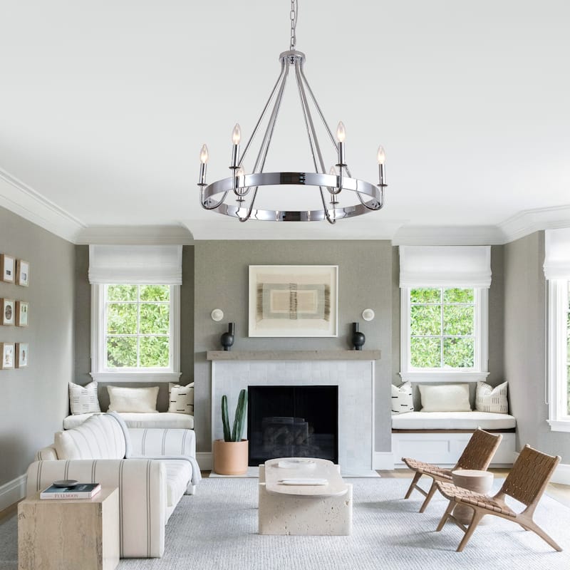 Bella Depot 28" 6-Light Silver Metal Chandelier Adjustable Pendant Light for Dining Room Bedroom