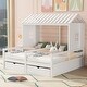 preview thumbnail 2 of 16, Twin Size House Platform Beds with Two Drawers Shared Beds, Combination Of 2 Side By Side Twin Size Beds