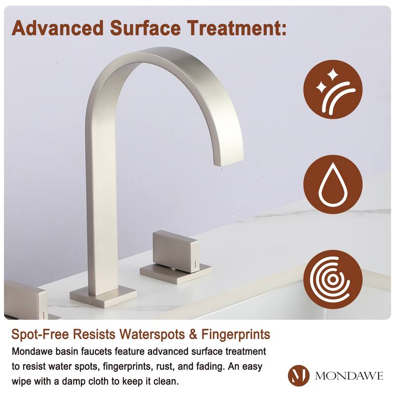 Mondawe Deck Mounted 8 Inch Widespread Double-Handle Bathroom Faucet in Matte Black for Bathroom, Vanity, Laundry