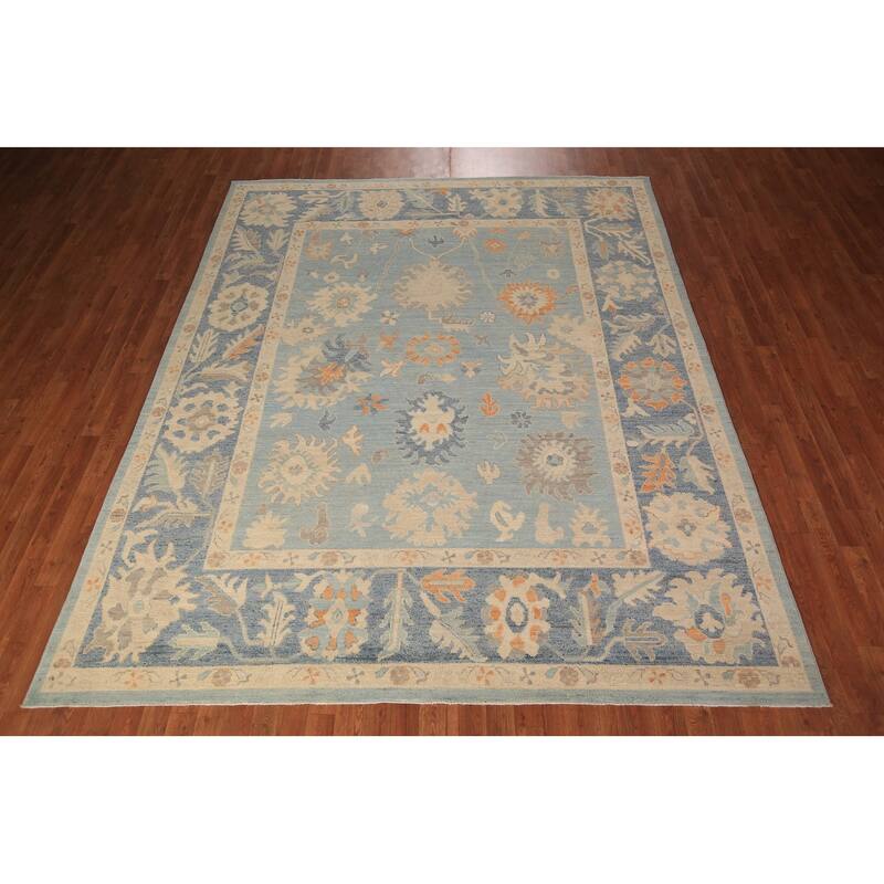 Vegetable Dye Oushak Turkish Area Rug Hand-Knotted Floral Wool Carpet - 8'0" x 9'9"