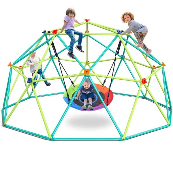 slide 2 of 17, Hapfan 800lbs 10ft Metal Climbing Dome Swing Set with Saucer Swing for Outdoor Backyard