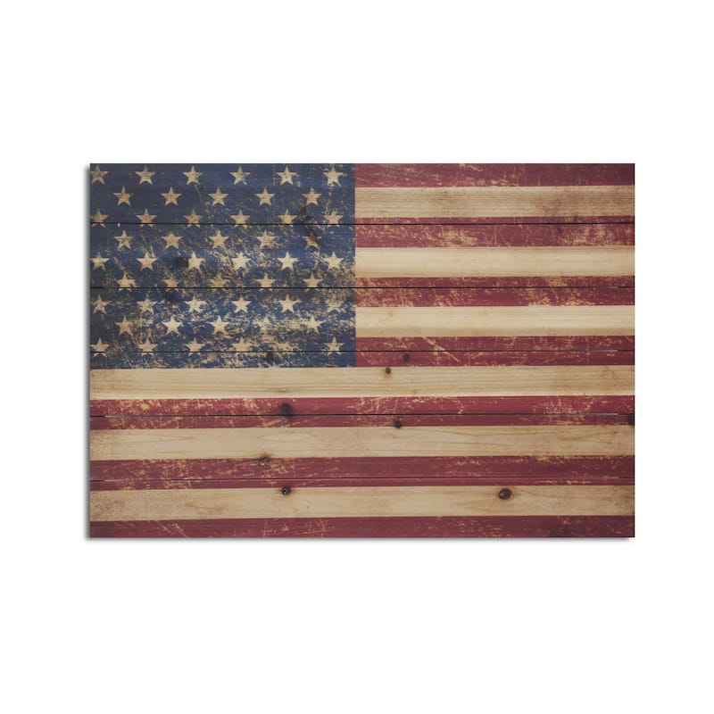 "American Flag" Vintage Print on Planked Wood Wall Art