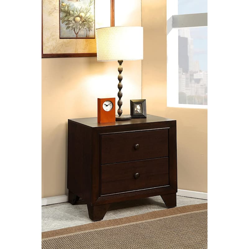 22" Espresso Two Drawers Solid Wood Nightstand