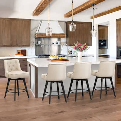 Modern 26.in Swivel Bar stool Upholstered Wooden Counter Height Footrest Armless Stool with Back