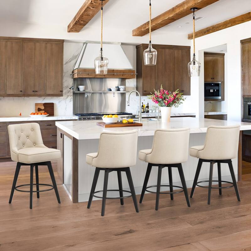 Modern 26.in Swivel Bar stool Upholstered Wooden Counter Height Footrest Armless Stool with Back