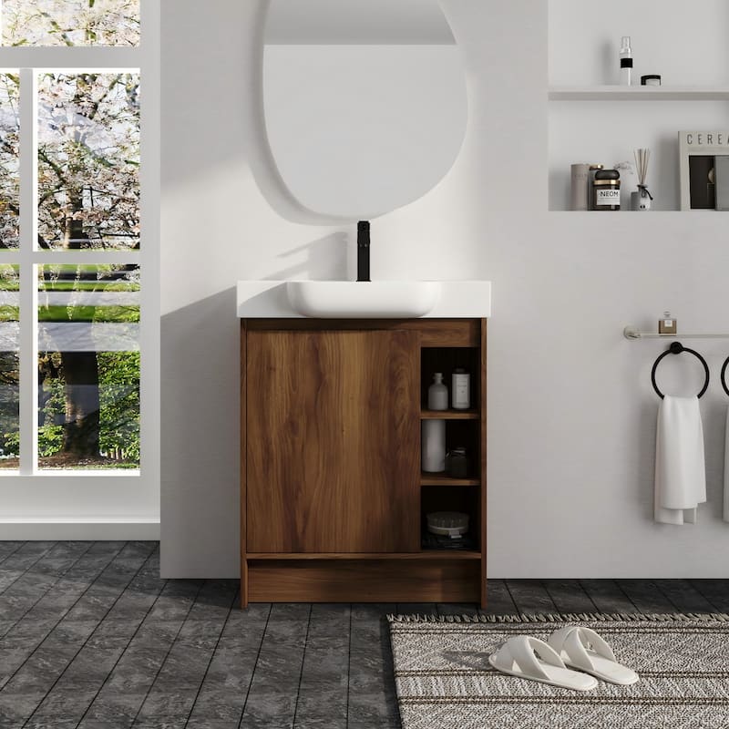 Malwee 28" FreeStanding Bathroom Vanity with Sink, Small Floor Stand Bathroom Vanity with Ceramic Sink and Soft Close Door