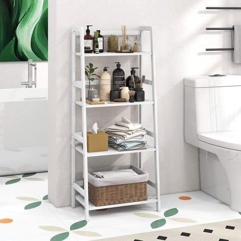 Costway Multifunctional 4 Shelf Bamboo Bookcase Ladder Plant Flower - See Details