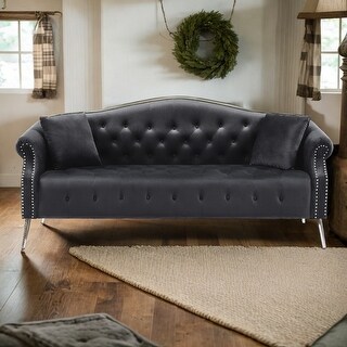 78.7" Classic And Contemporary Chesterfield Velvet Upholstered Sofa ...