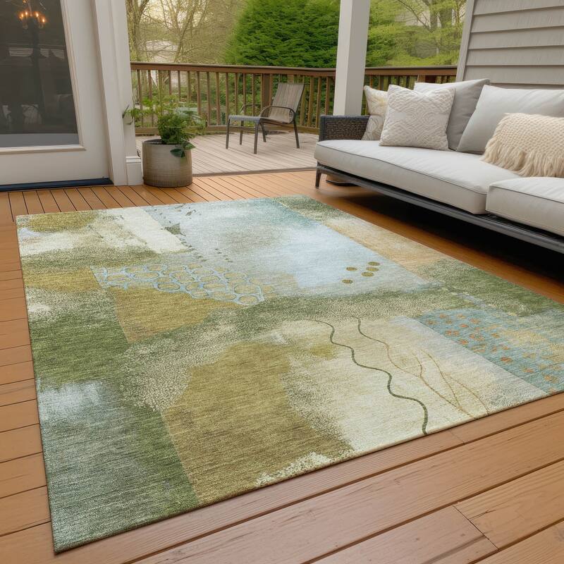 Machine Washable Indoor/Outdoor Modern Abstract Chantille Rug - Green - 10' x 14'
