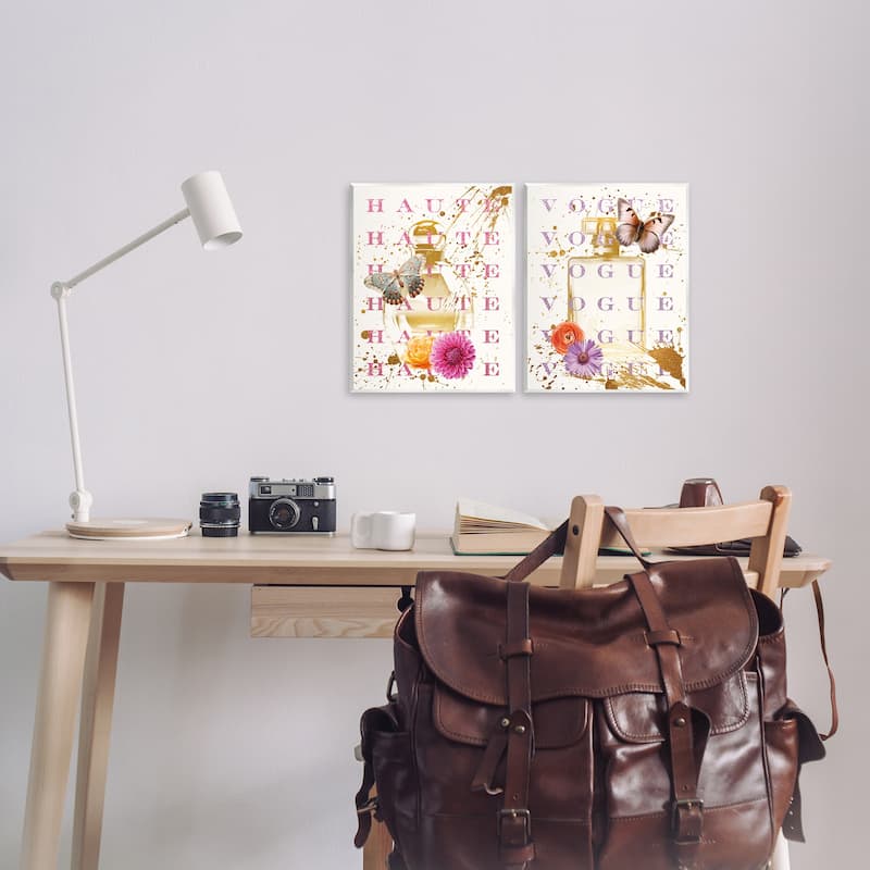 Stupell Glam Perfumes with Butterflies Wall Plaque Art Design By Susan Arnot (Set of 2)
