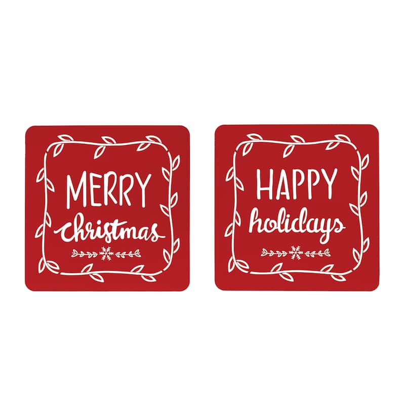 Happy Holidays and Merry Christmas Wall Plaques - 16"- Set of 2