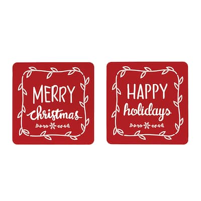 Happy Holidays and Merry Christmas Wall Plaques - 16"- Set of 2